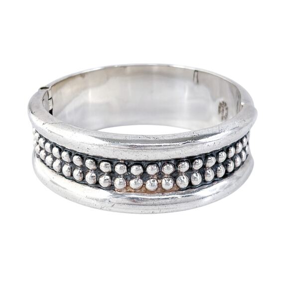 Estate Mexico Taxco TA-154 Sterling Silver 925 Beaded Clamper Bracelet 7.25” - Picture 2 of 9